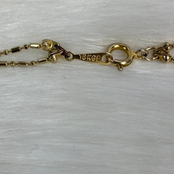 18KGP 2-Strand Necklace Gold Tone Rhinestone Heart Pendant 16" - Picture 5 of 8